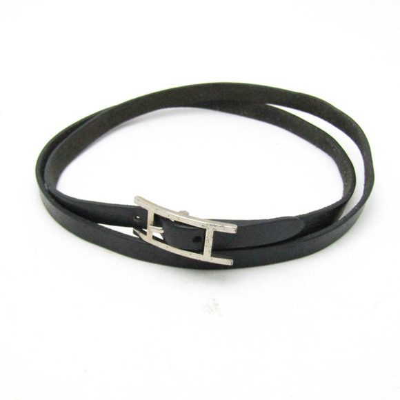 Hermes Hapi Triple Bracelet Choker Leather,Metal No Stone Bangle Black,Silver - Picture 3 of 11
